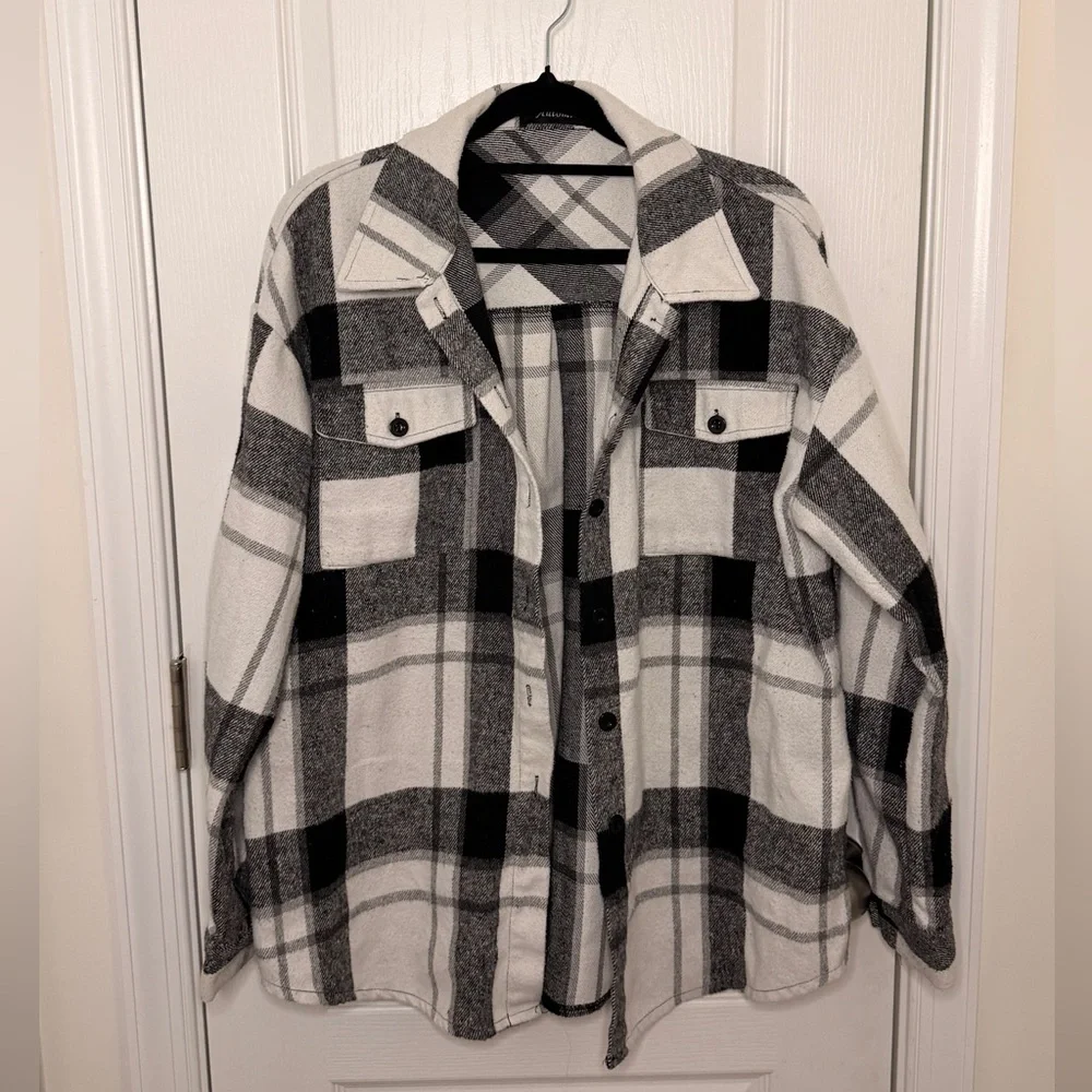 Plaid Button Down Shirt - Black and White - Picture 1 of 4